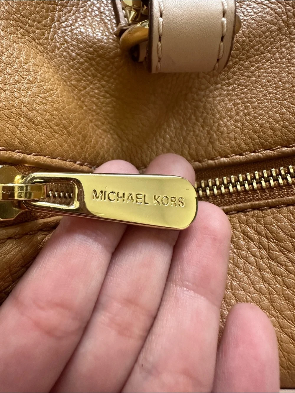 Michael Kors Grayson Leather Satchel Bag Luggage Brown Gold Hardware